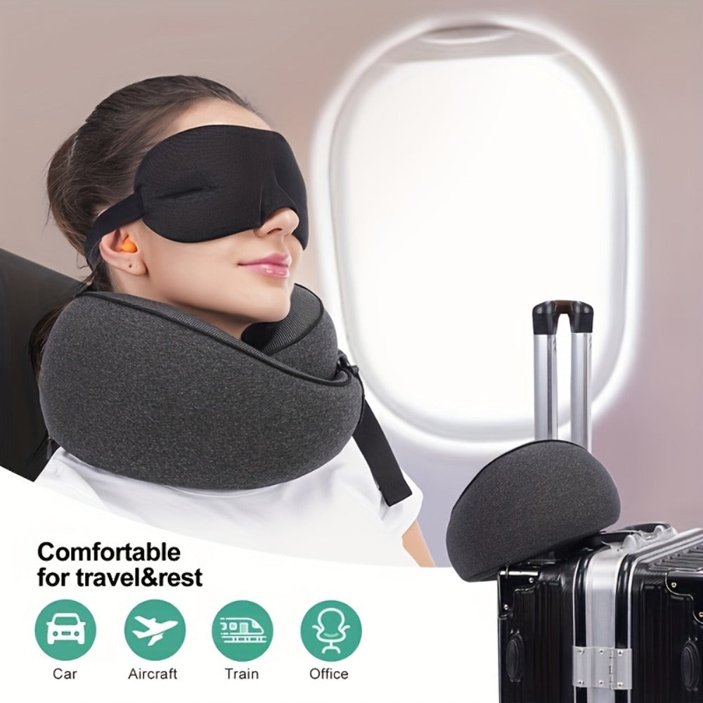 Memory Foam Travel Neck Pillow – Breathable Washable Cover for Airplane, Office, Car & Home Recliner