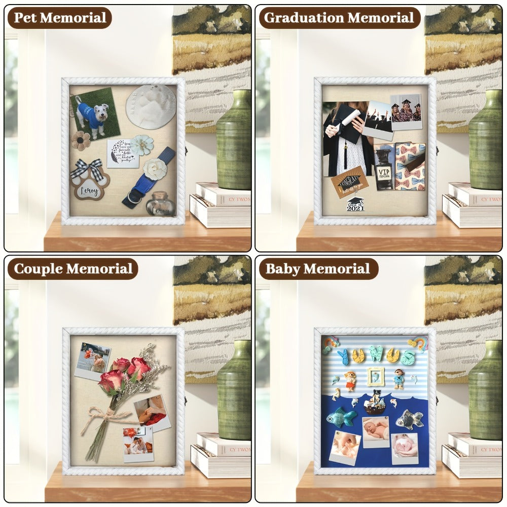 Shadow Box Frame with Linen Back – Large Rustic Memory Display Case 11x14 & 12x16 Inch for Photos, Medals, Coins, Pins, Flowers & Collectibles, 4 Removable Shelves, Black White Brown
