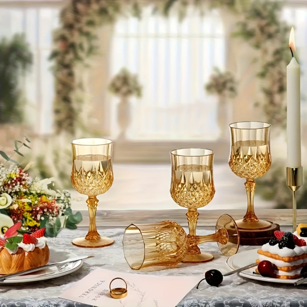 Plastic Wine Glasses 24 Pack – Colorful Shatterproof Goblets for Parties, Weddings & Events – Reusable Vintage-Style Stemmed Cups – Lightweight Bulk Drinkware in Pink, Gold, Blue, Rose Gold & Green