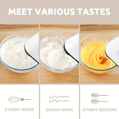 Electric Hand Mixer 6 Speed & Turbo with 5 Stainless Steel Accessories & Snap-On Storage Case – Handheld Mixer for Whipping Cream Beating Eggs Mixing Cookie Cake Brownie Dough Batter | White Silver