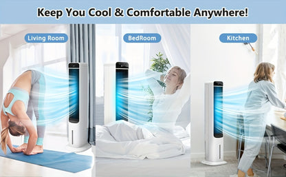 Evaporative Air Cooler Portable 1.32 Gal, 3-in-1 Swamp Cooler Fan Humidifier with Ice Cooling, 4 Ice Packs, 70° Oscillation & Low Noise, Bladeless Tower Fan Air Conditioner for Bedroom Kitchen Office