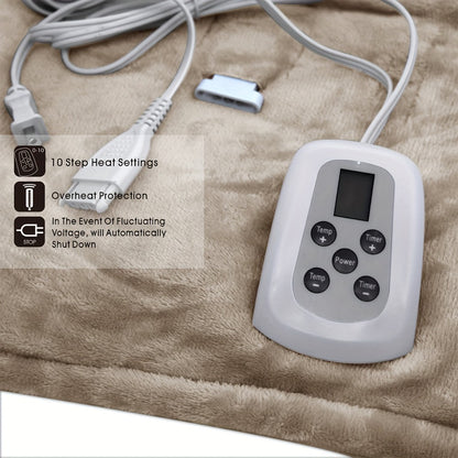 Dual Control Electric Heated Blanket with 10 Heat Levels - 10-Hour Auto Shutoff, Overheat Protection, Fast Heating, Soft Flannel, Machine Washable, 4 Sizes & 4 Colors, Bedroom Gift Blanket