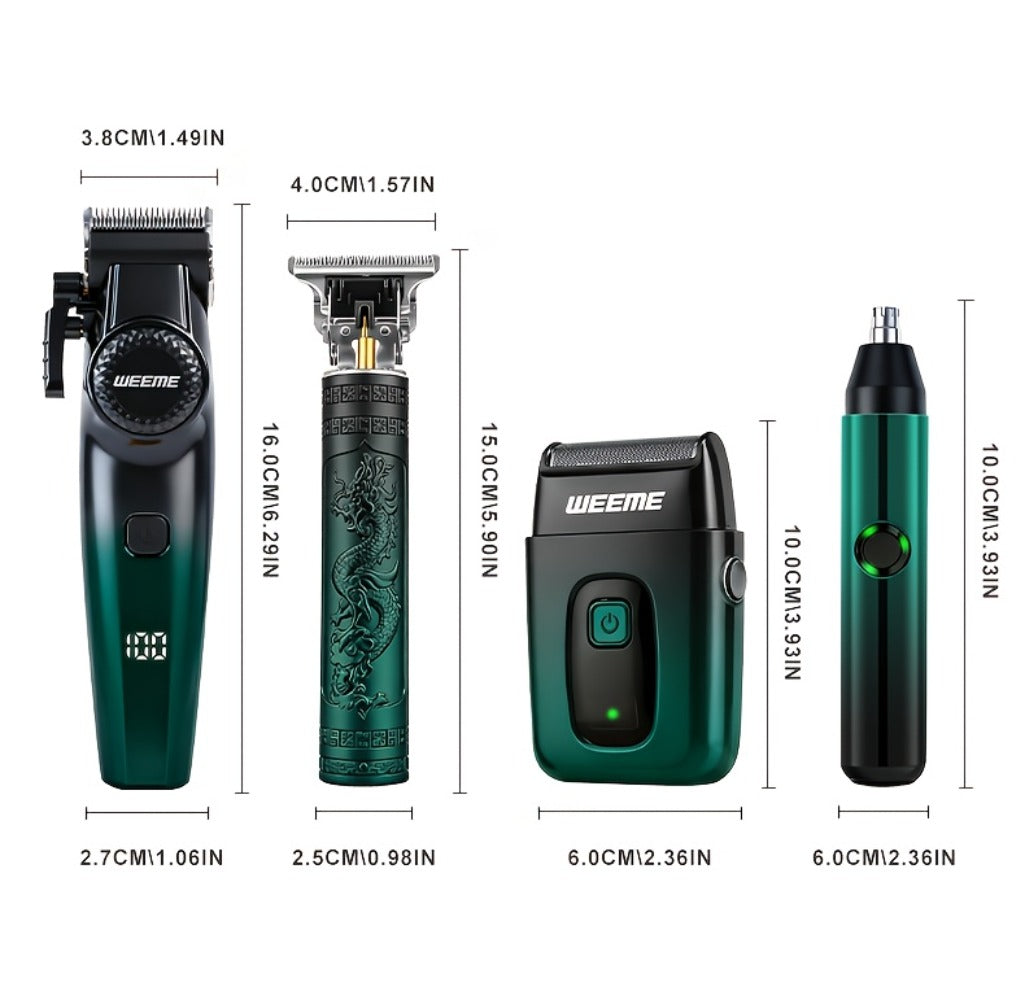 Men's Grooming Gift Box Set – Dragon & Phoenix Design, 2/4pcs Kit with Shaver, Hair Clipper, Nose Hair Remover & T9 Detail Trimmer for Shaving, Hair Cutting & Nose Hair Removal