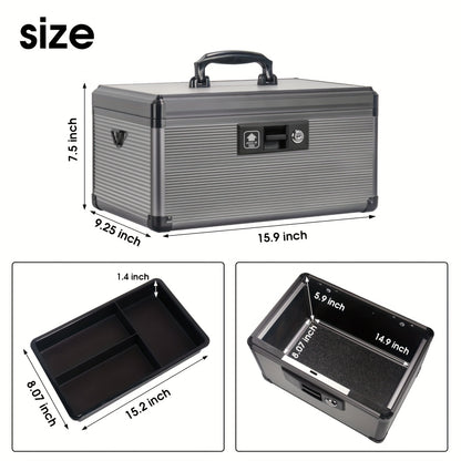 Aluminum Alloy Lockable Medicine Box – Double Layer Large Capacity Storage Box with Key Lock, Handle & Tray for Medicines, Documents & Valuables, 10"/12"/14"/16" Home Security Box