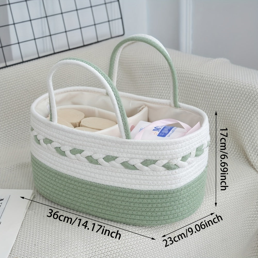 Boho Rope Storage Basket Woven Foldable Organizer 14" Large Capacity - Removable Lining Striped Shelf Basket with Handle for Home Bedroom Living Room Laundry Decor