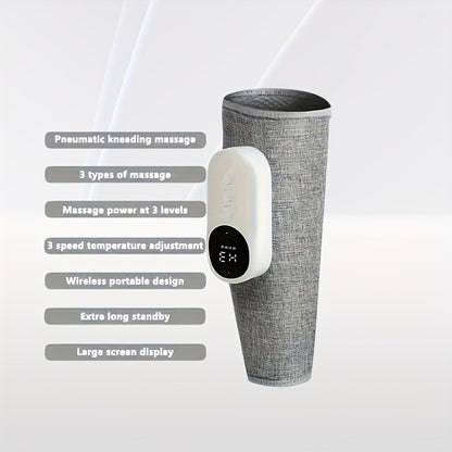 Compression Leg Massager Rechargeable - 2000mAh USB Portable Calf Thigh Knee Massager with 3 Intensity Levels 3 Temperature Settings for Circulation Pain Relief Recovery Holiday Gift Grey