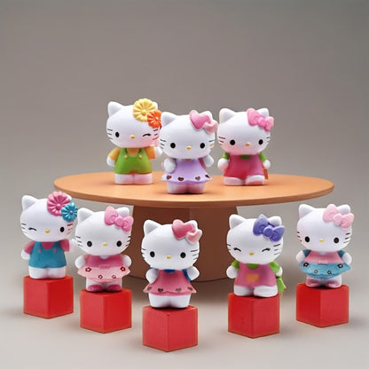 KT Cat Mini Figurine Set 8pcs | Cute Anime Desktop Ornaments Collectible Dolls | Car Dashboard Home Office Decor Gift for Birthday Valentine's Day Halloween Christmas