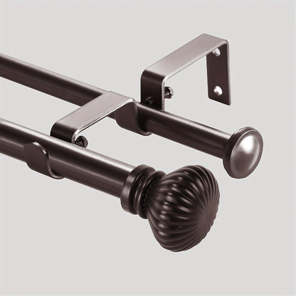 Double Curtain Rod Set Adjustable with Fluted Ball Finials Double Brackets 4 Colors 2 Sizes Window Curtain Hardware