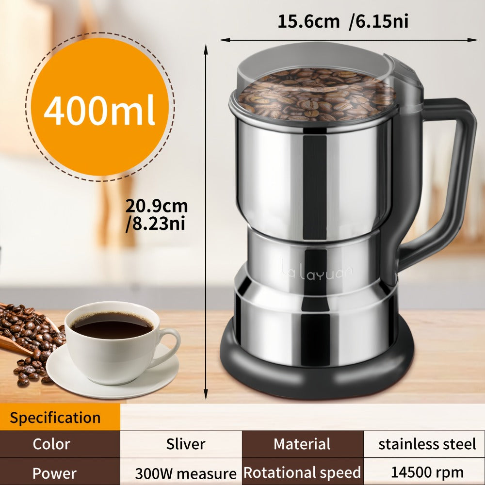 Coffee Bean Grinder 300W 8-Blade Stainless Steel 400g 14oz Large Capacity Up to 36 Cups 10-Second Fast Grinding Spice Grain Nut Dry Food Processor One-Touch Button