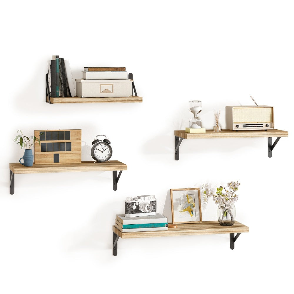 Floating Shelves Wall Mounted 4-Pack – Decorative Wall Shelves for Bedroom, Living Room, Bathroom & Plants, Home Storage Display Shelf for Books, Decor & Accessories, 4 Color Options