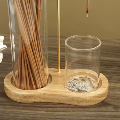 Glass Incense Burner 2-in-1 with Removable Ash Collector & Candle Holder – Incense Stick Holder for Meditation, Yoga, Tea Ceremony & Home Decor – Spiritual Relaxation Gift in Log & Retro Style