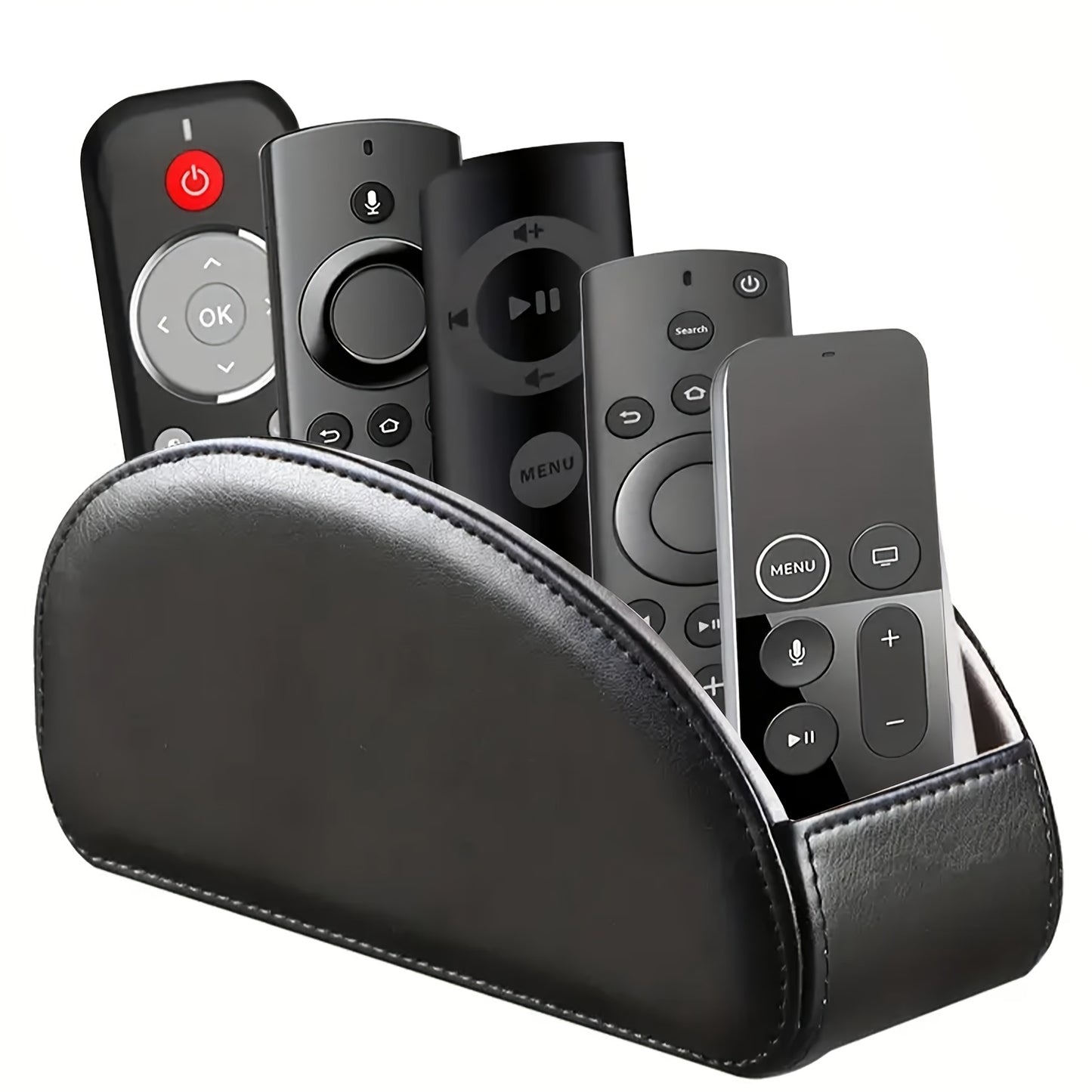 Faux Leather Desktop Organizer 5 Compartments – Multifunctional Remote Control Holder Caddy, Pen Holder Storage Box for Remote Controls, Pens, Eyeglasses, Makeup Brushes & Office Stationery, 10 Styles