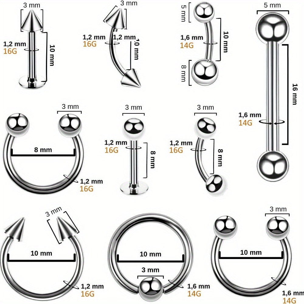 Ear Piercing Kit 124PCS Professional Body Piercing Set with Piercing Gun, 14G 16G Stainless Steel Jewelry for Ears Nose Septum Lips Belly Button Tongue – Complete Starter Kit