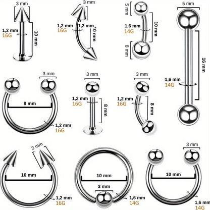 Ear Piercing Kit 124PCS Professional Body Piercing Set with Piercing Gun, 14G 16G Stainless Steel Jewelry for Ears Nose Septum Lips Belly Button Tongue – Complete Starter Kit