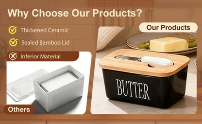 Ceramic Butter Dish with Lid and Knife – Large Countertop Butter Keeper, Airtight Seal, Easy-Clean Design, Multiple Colors – Kitchen Gift for Butter Lovers