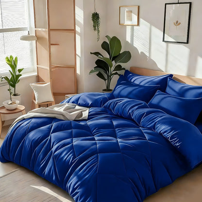 Cooling Comforter Set 2/3 Pcs – Soft Fluffy Microfiber Lightweight Breathable Quilt, Rhombus Grid Solid Color Bedding for All Seasons, Twin Queen King – Multiple Colors Available