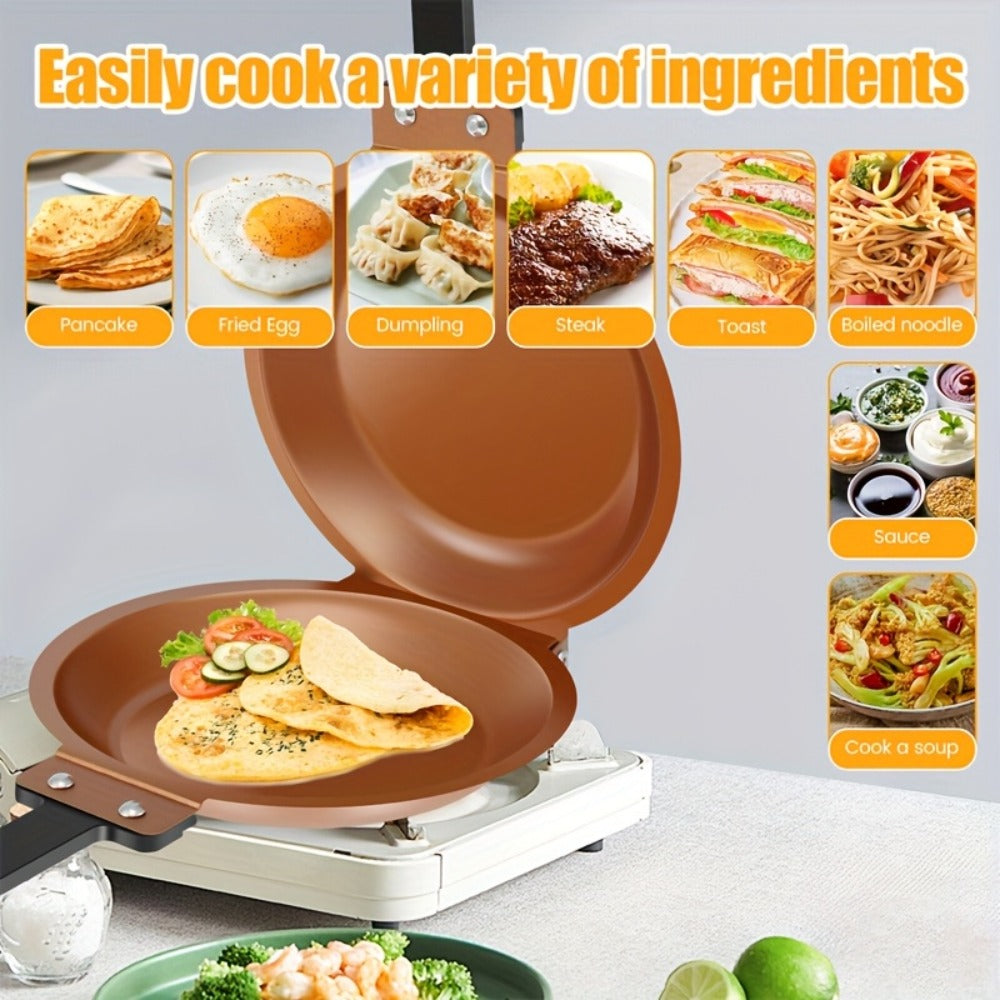 Double-Sided Non-Stick Omelette Pan – Reversible Flip Skillet for Fluffy Pancakes, Omelets & Italian Omelettes | Dishwasher Safe, Indoor & Outdoor Cooking, Camping Kitchen Essentials