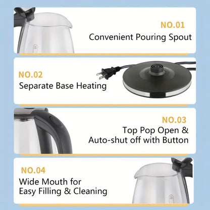 Glass Electric Kettle 2L Large Capacity – 1000W Fast Boil, Anti-Dry Burn Protection, See-Through Design for Coffee Milk Tea, Kitchen Dining Room Living Room Use, 67.63oz