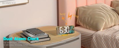 Large Digital Alarm Clock 6.7" with Dual Alarm & Dimmable LED Display – USB Powered Desk Clock with Temperature, Date & Day of Week | Modern Golden Bedside Clock for Bedroom, Living Room & Office