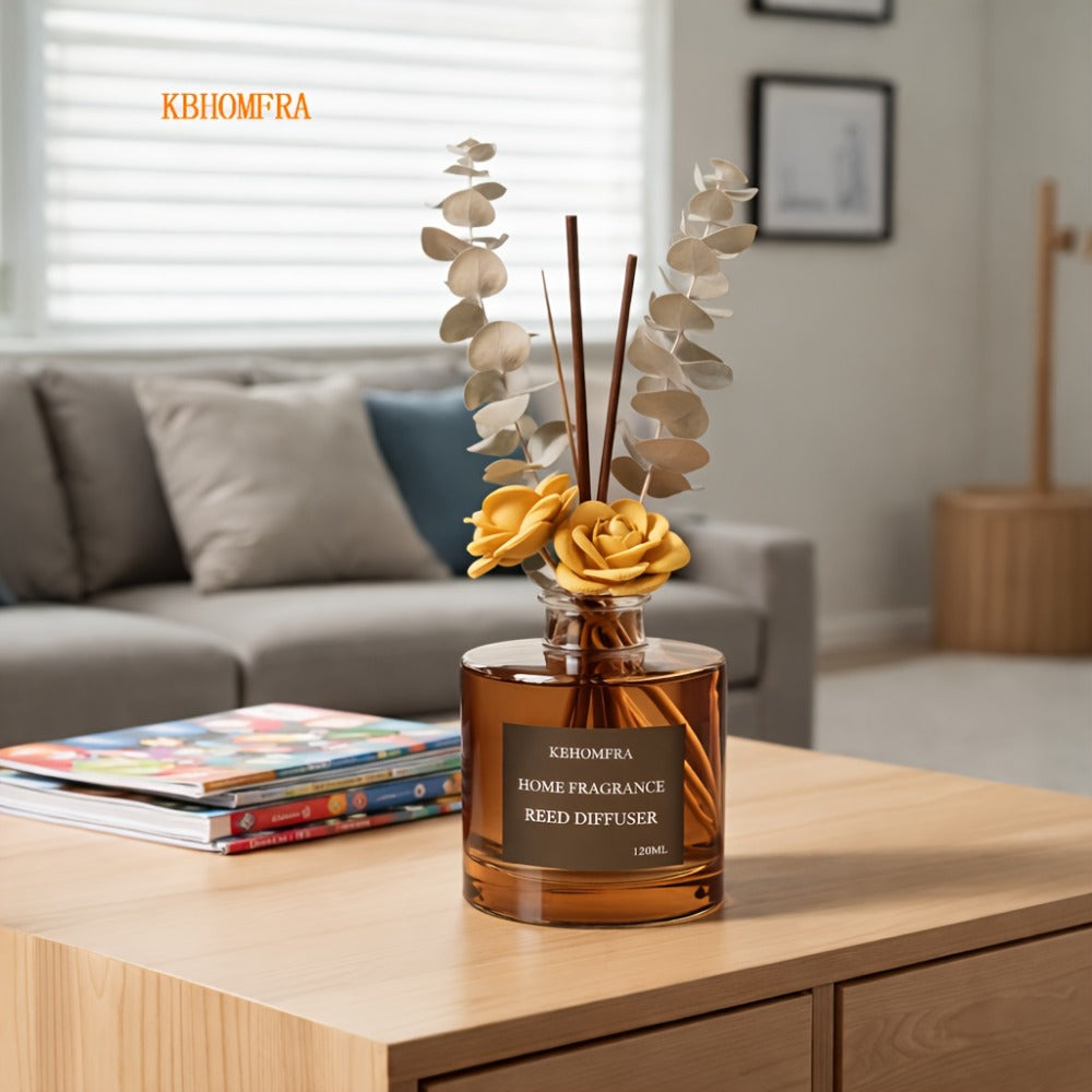 Reed Diffuser Set with Dried Flowers – Jasmine, Cedar, Sandalwood & Gardenia Scents, 120ml 90-Day Long-Lasting Home Fragrance