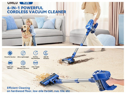 Cordless Vacuum Cleaner Stick Vacuum – MAX 70Kpa Suction, 45-Min Runtime, Anti-Tangle, 50.72oz Dust Cup, Rechargeable Wireless Vacuum for Hardwood Floor, Carpet & Pet Hair