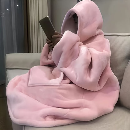 Wearable Hooded Blanket – Reversible Oversized Sherpa Throw with Kangaroo Pocket & Socks, Machine Washable, Christmas Gift, 4 Styles