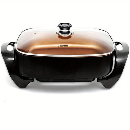 Jumbo Electric Skillet 8-Quart 16x12x3.15 Inch Deep Dish Copper Nonstick with Tempered Glass Vented Lid & Upgraded Thermostat – Large Family Electric Frying Pan for Roasting Frying
