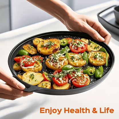 Cast Iron Skillet 11 Inch Pre-Seasoned Round Grill Pan with Dual Loop Handles – Even Heating for Oven, Stovetop, Campfire & Grill | Heavy-Duty Kitchen Cookware for Pizza, Steak & More