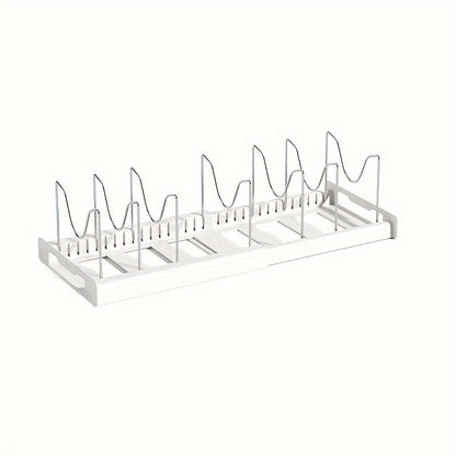 Pot Organizer Rack Adjustable Expandable Kitchen Cabinet Pots and Pans Organizer with Adjustable Dividers Easy Storage Organization for Kitchen Home White Gray