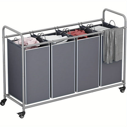 Laundry Hamper Cart with 4-Bag Sorter, Heavy-Duty Rolling Lockable Wheels & Removable Bags — Laundry Basket Organizer for Bedroom, Bathroom & Laundry Room | Beige, Gray, Black, Assorted