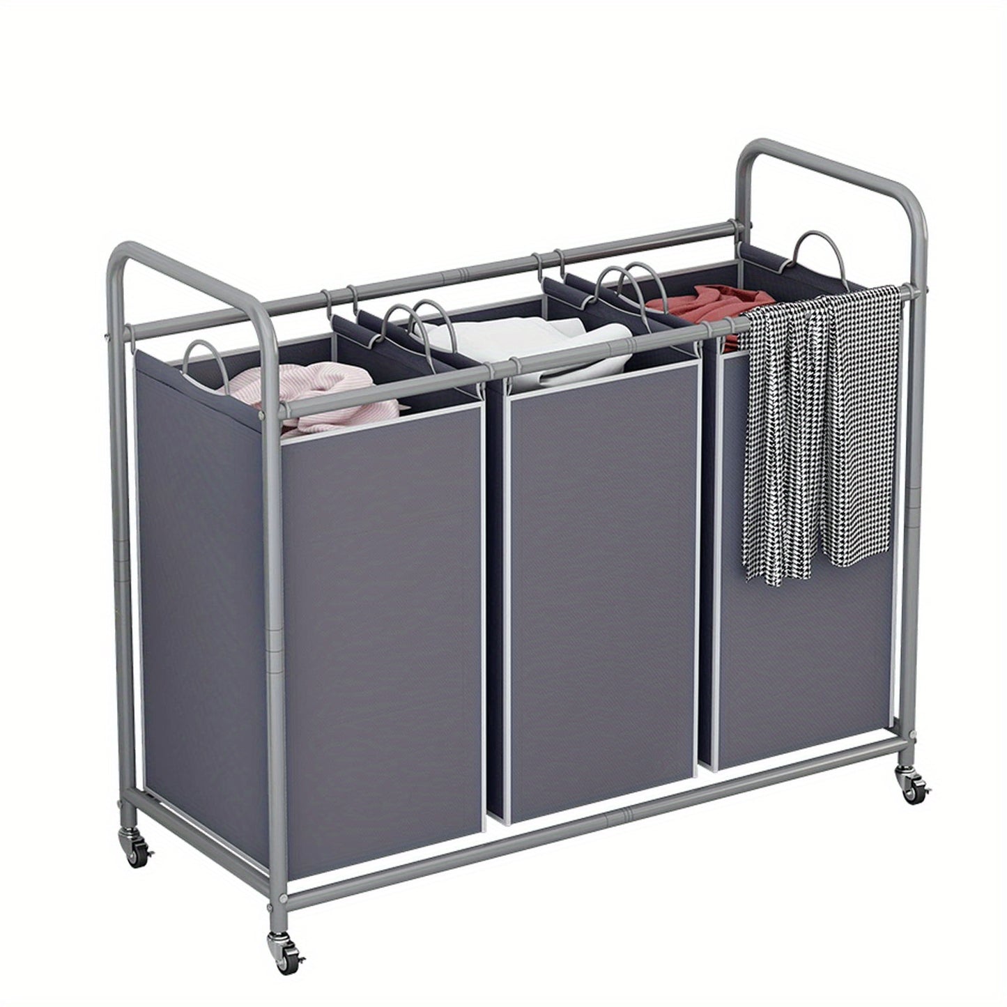 3-Bag Laundry Sorter Cart 63.4 Gallon – Rolling Hamper with Lockable Wheels & Removable Bags, Heavy-Duty Fabric Laundry Basket for Bedroom & Laundry Room, Black Gray Beige Brown