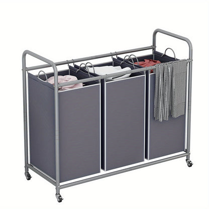 3-Bag Laundry Sorter Cart 63.4 Gallon – Rolling Hamper with Lockable Wheels & Removable Bags, Heavy-Duty Fabric Laundry Basket for Bedroom & Laundry Room, Black Gray Beige Brown