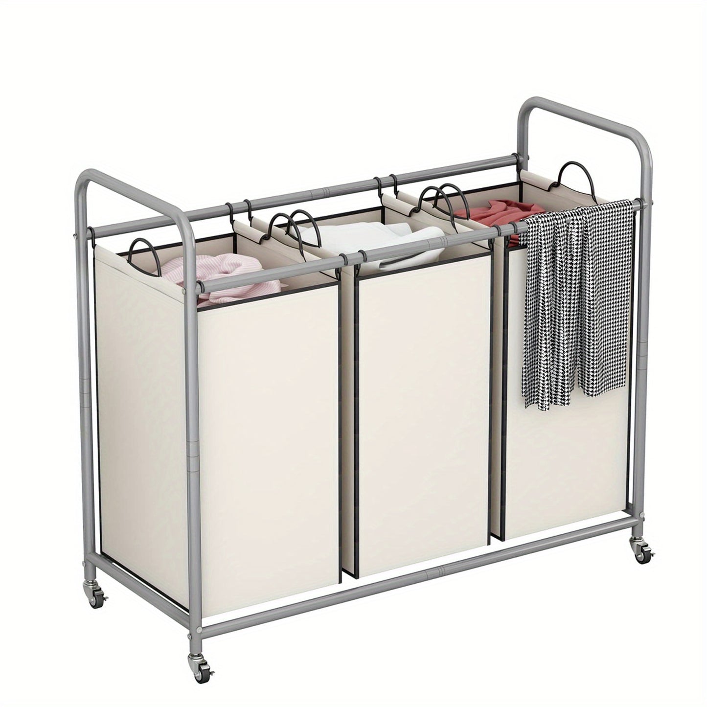 3-Bag Laundry Sorter Cart 63.4 Gallon – Rolling Hamper with Lockable Wheels & Removable Bags, Heavy-Duty Fabric Laundry Basket for Bedroom & Laundry Room, Black Gray Beige Brown