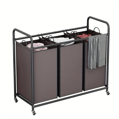 3-Bag Laundry Sorter Cart 63.4 Gallon – Rolling Hamper with Lockable Wheels & Removable Bags, Heavy-Duty Fabric Laundry Basket for Bedroom & Laundry Room, Black Gray Beige Brown