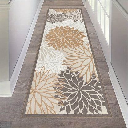 Floral Medallion Runner Rug Non-Slip Machine Washable – Low-Profile Hallway Carpet for Entryway, Laundry Room & Bathroom – Brown & Grey, 2x6, 2x8, 2x10 Ft