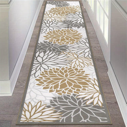 Floral Medallion Runner Rug Non-Slip Machine Washable – Low-Profile Hallway Carpet for Entryway, Laundry Room & Bathroom – Brown & Grey, 2x6, 2x8, 2x10 Ft