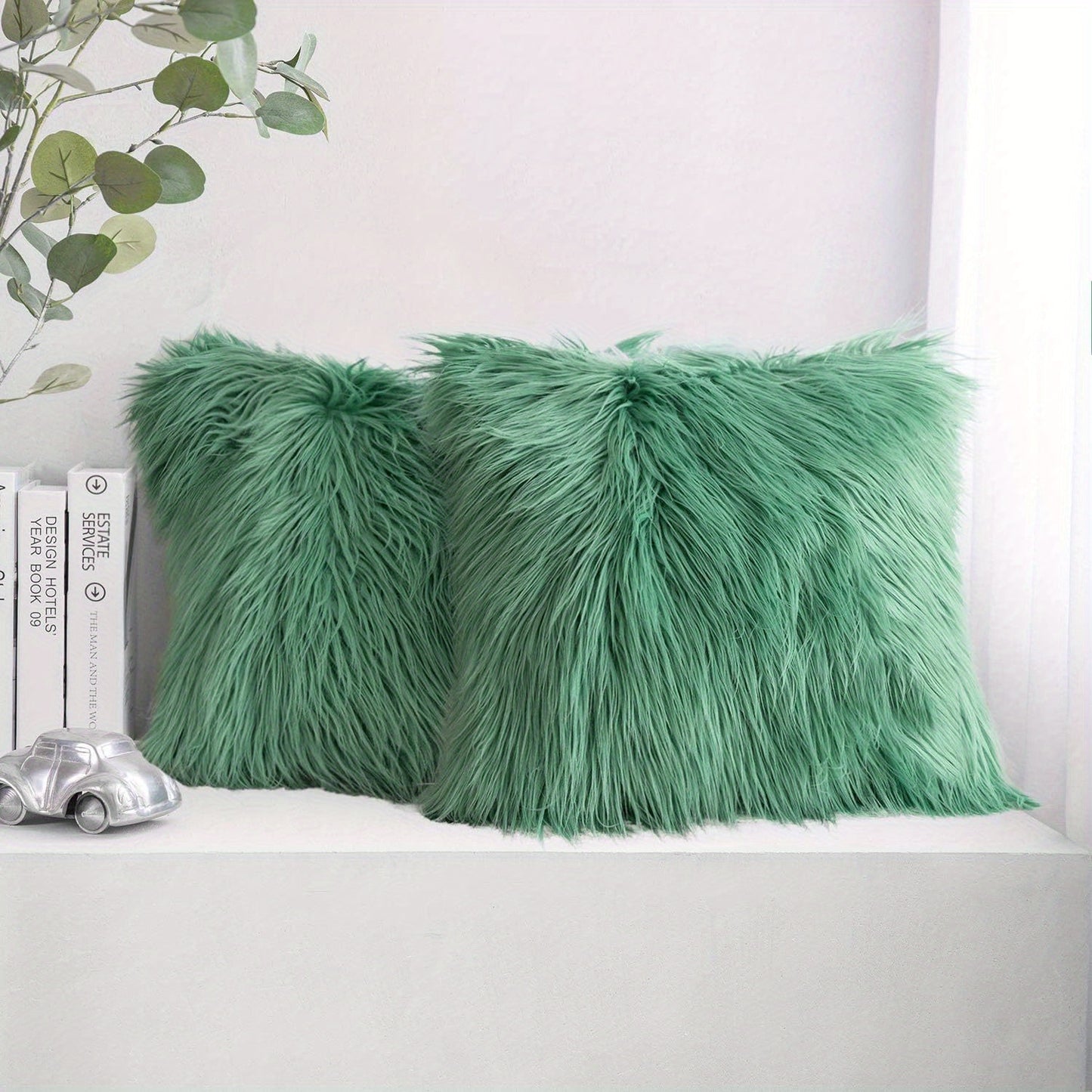 Faux Fur Throw Pillow Covers Pack of 2 – Luxury Soft Fluffy Decorative Cushion Covers for Couch Bed Sofa, Pet Friendly, Zipper Closure