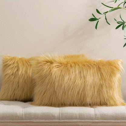 Faux Fur Throw Pillow Covers Pack of 2 – Luxury Soft Fluffy Decorative Cushion Covers for Couch Bed Sofa, Pet Friendly, Zipper Closure