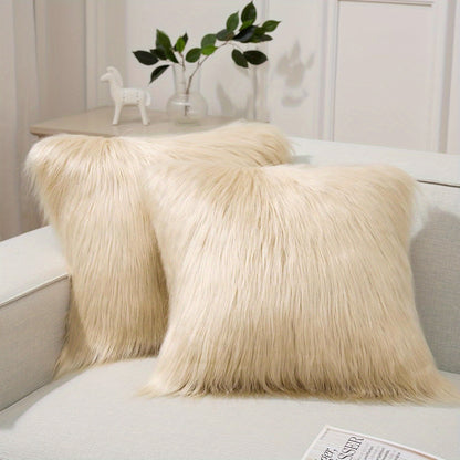 Faux Fur Throw Pillow Covers Pack of 2 – Luxury Soft Fluffy Decorative Cushion Covers for Couch Bed Sofa, Pet Friendly, Zipper Closure
