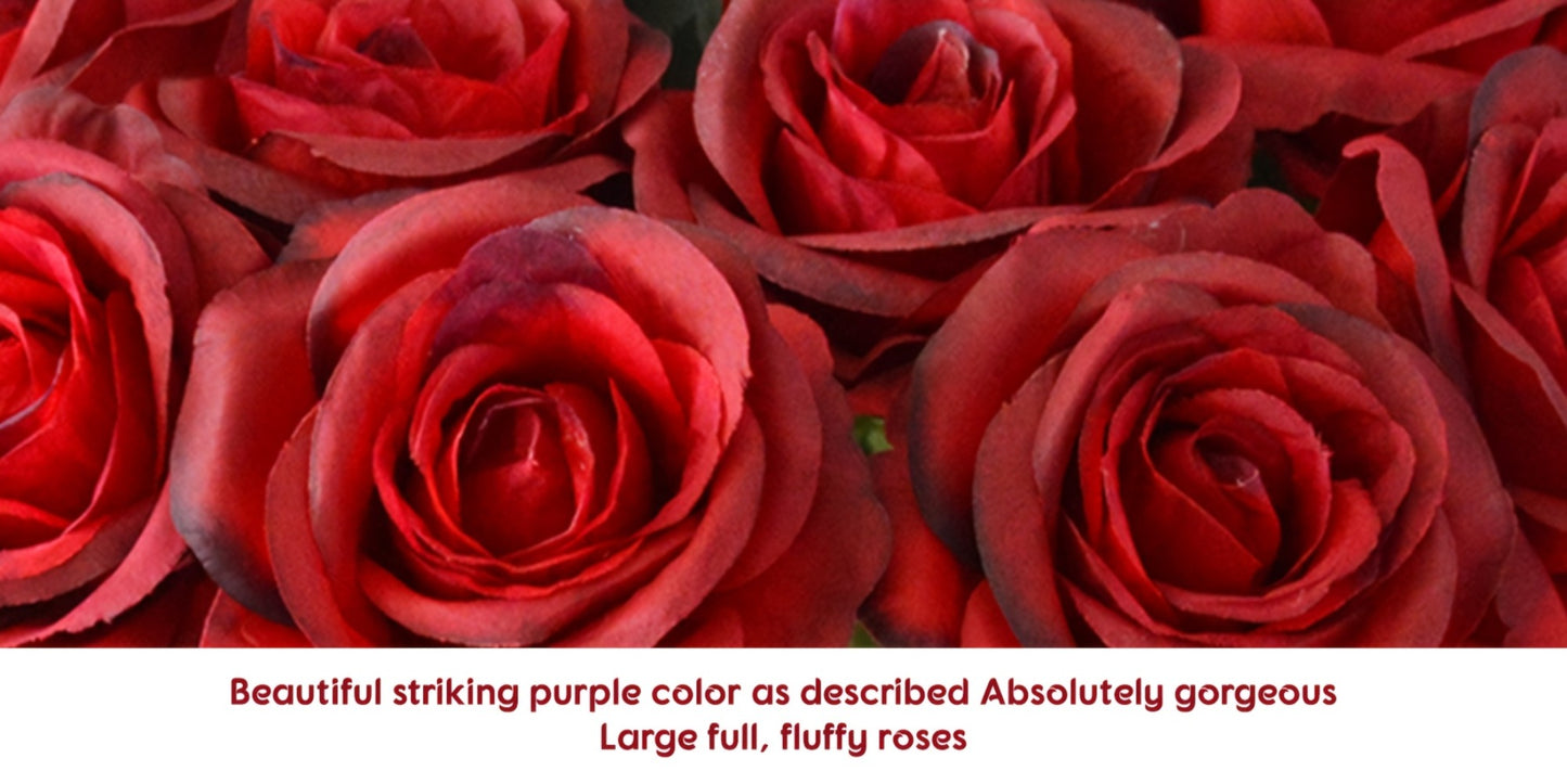 10pcs Artificial Silk Roses Bulk - Fake Flowers for Wedding Home Decor, 19.69" Long Stem, Deep Purple & Dark Green