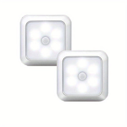 LED Night Light Motion Sensor Battery Powered Dusk to Dawn Smart Sensor Compact Nightlight for Bedroom Toilet Stairs Hallway Closet Warm White Cool White 2 Pack