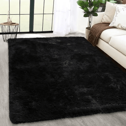 Shaggy Fluffy Area Rug for Bedroom Living Room - Soft Thick Tufted Fuzzy Carpet, Black, Multiple Sizes