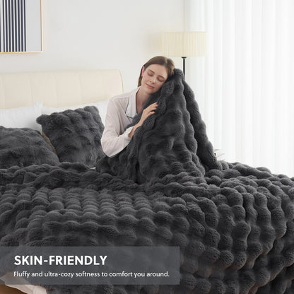 Faux Rabbit Fur Throw Blanket – Ultra-Soft Plush Fleece for Bed, Couch, Sofa & Travel, All Season, 11 Colors, Throw to King Size
