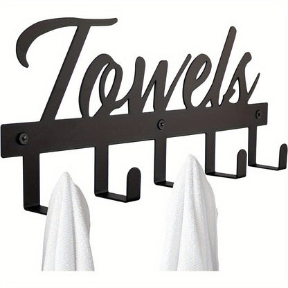 Wall Mount Towel Rack with 5 Hooks Farmhouse Bathroom Organizer Space Saving Towel Holder for Bathroom Kitchen Entryway Easy Install Rust Resistant