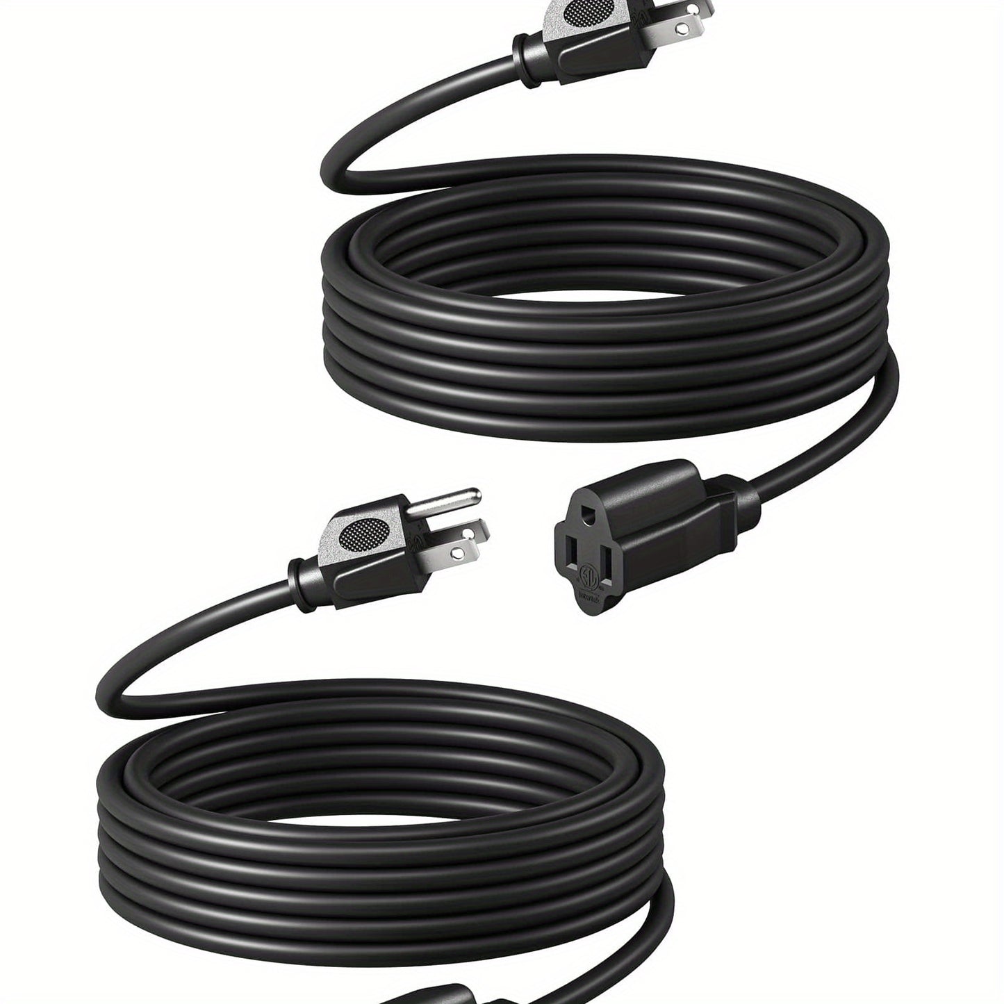 Extension Cord 2-Pack 20FT 3-Prong Indoor Outdoor 16/3 SJTW Flexible Tangle-Free All-Copper Wire 125V 13A 1625W NEMA 5-15 for Home Office Computer Appliances Christmas Lights Black