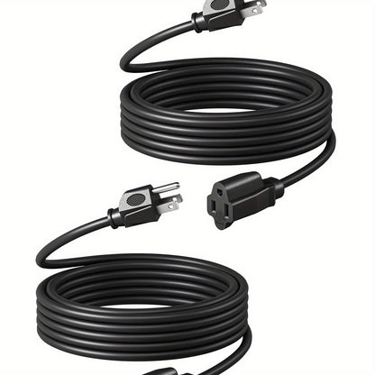 Extension Cord 2-Pack 20FT 3-Prong Indoor Outdoor 16/3 SJTW Flexible Tangle-Free All-Copper Wire 125V 13A 1625W NEMA 5-15 for Home Office Computer Appliances Christmas Lights Black