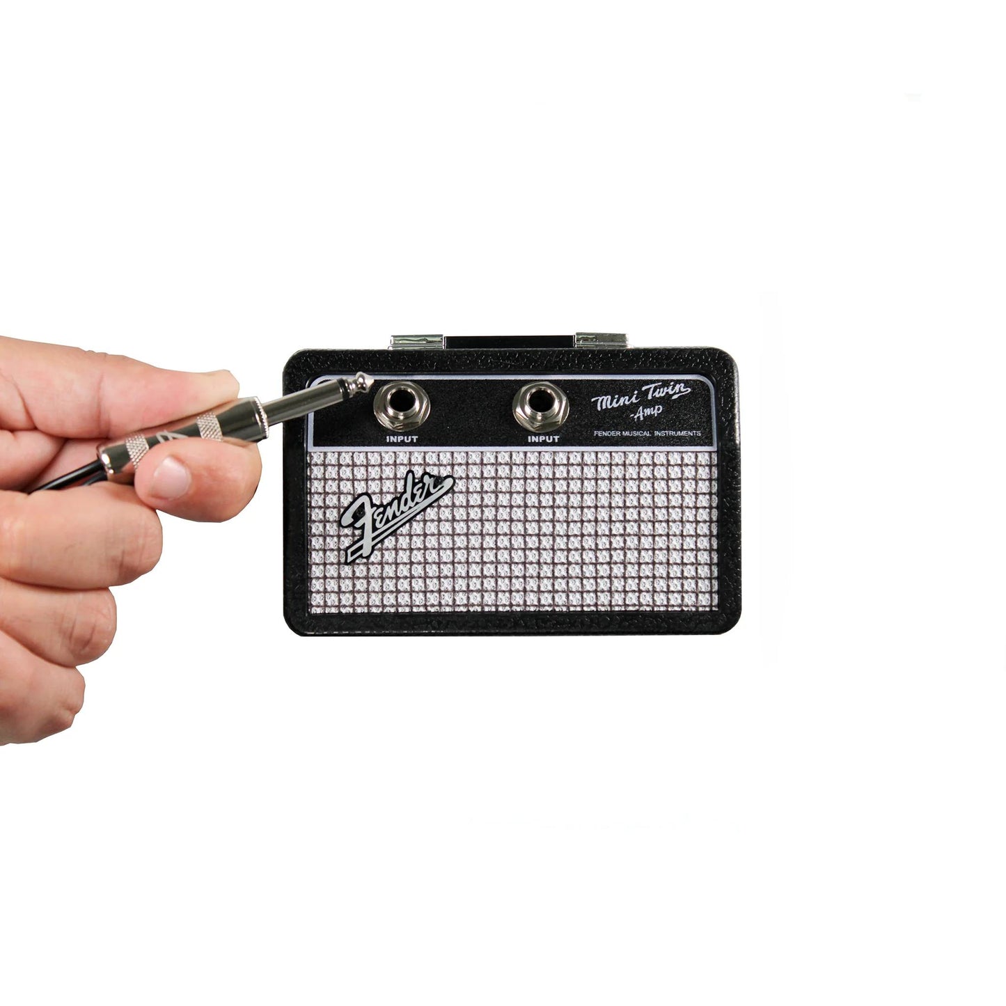 Fender Jack Rack Mini Guitar Amp Key Holder by Pluginz Licensed Wall Mount Keychain Rack with 2 Guitar Plug Keychains Real Amp Grill Cloth Brushed Metal Logo Rockstar Gift for Guitarists Musicians