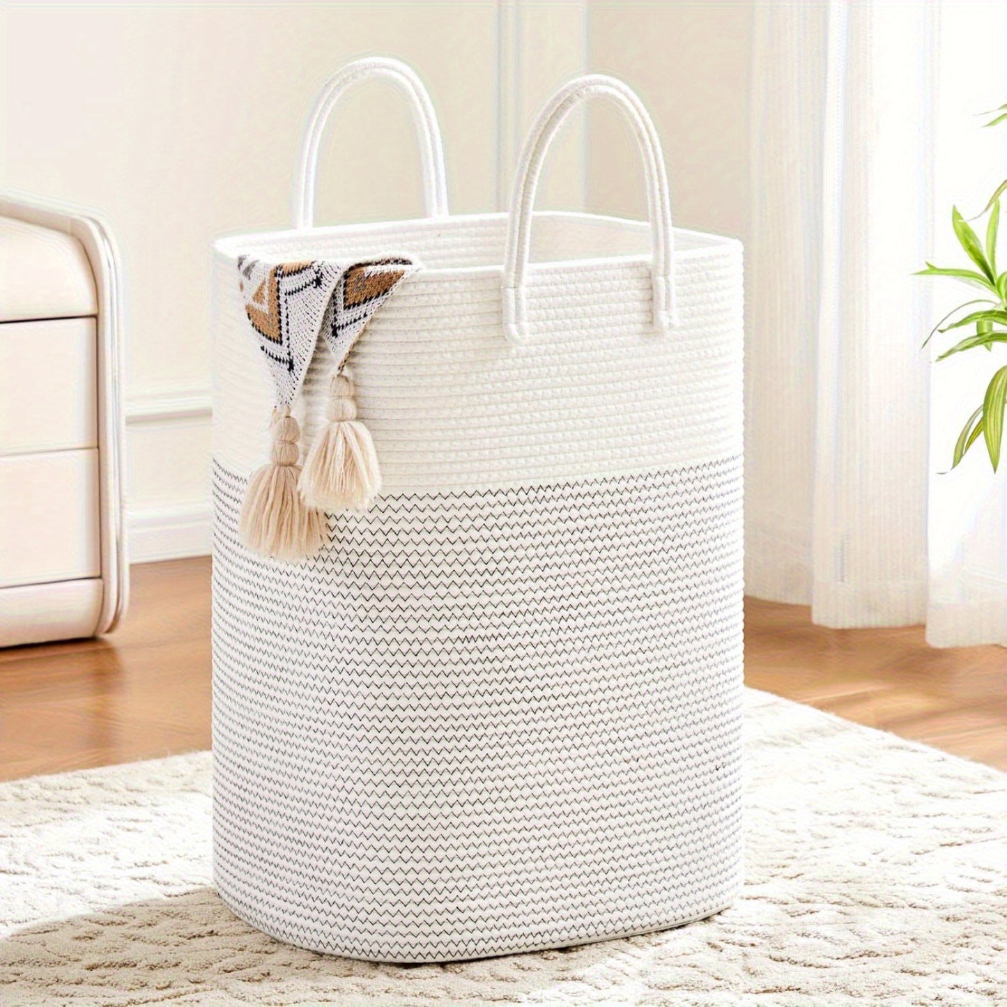 Woven Cotton Rope Laundry Basket Large Hamper with Handles for Bathroom Bedroom Living Room – Jumbo Boho Storage Basket for Clothes Blankets Toys | 40L 60L 80L 100L
