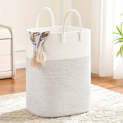 Woven Cotton Rope Laundry Basket Large Hamper with Handles for Bathroom Bedroom Living Room – Jumbo Boho Storage Basket for Clothes Blankets Toys | 40L 60L 80L 100L