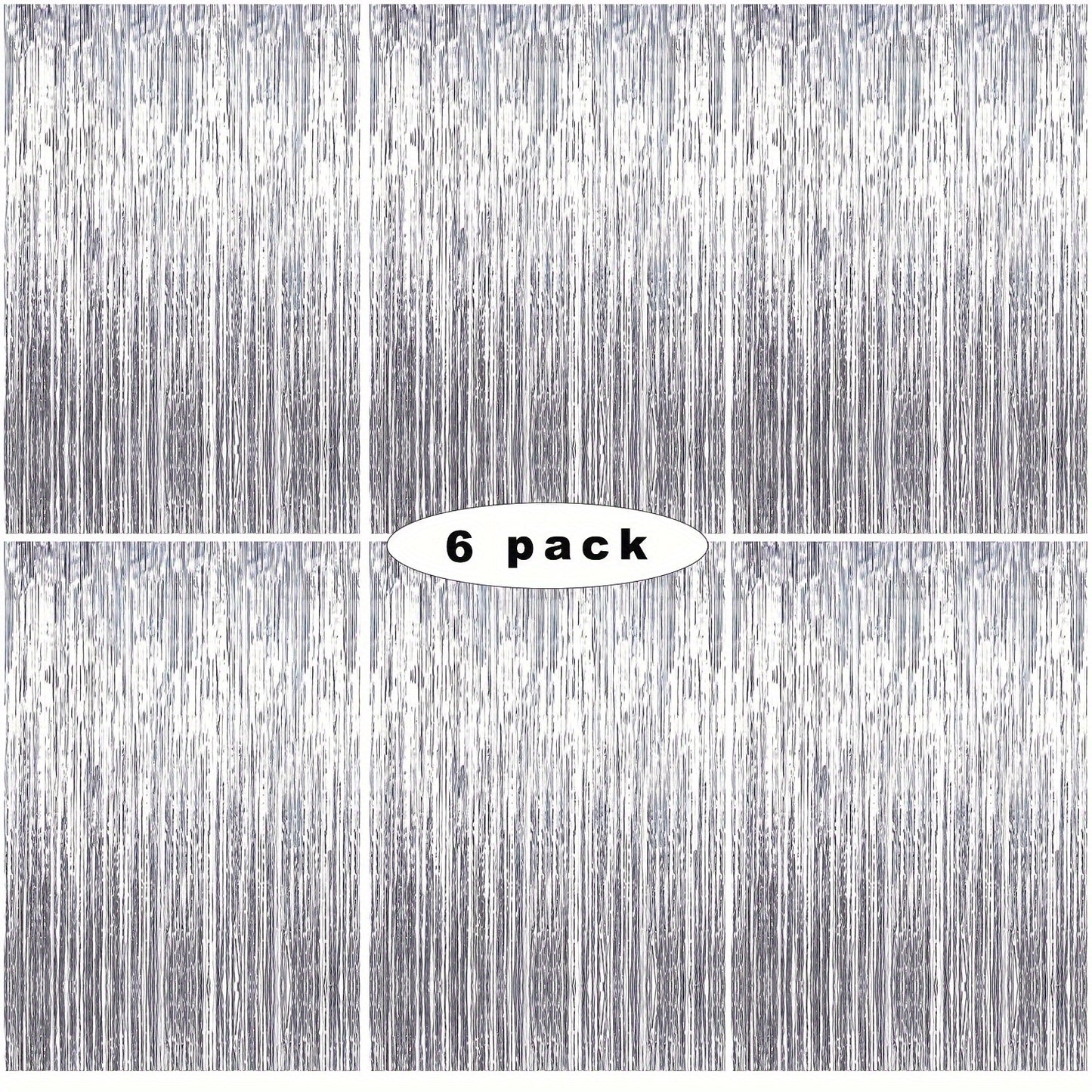 Tinsel Foil Backdrop 6 Packs Metallic Glitter Tassel Curtain – Silver Laser Rain Streamer for Party Photo Booth Birthday Wedding Holiday Doorway Decoration